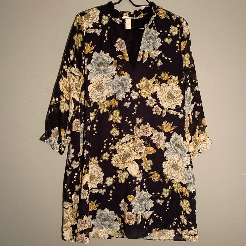 HM Blue Flora Long Sleeve Dress